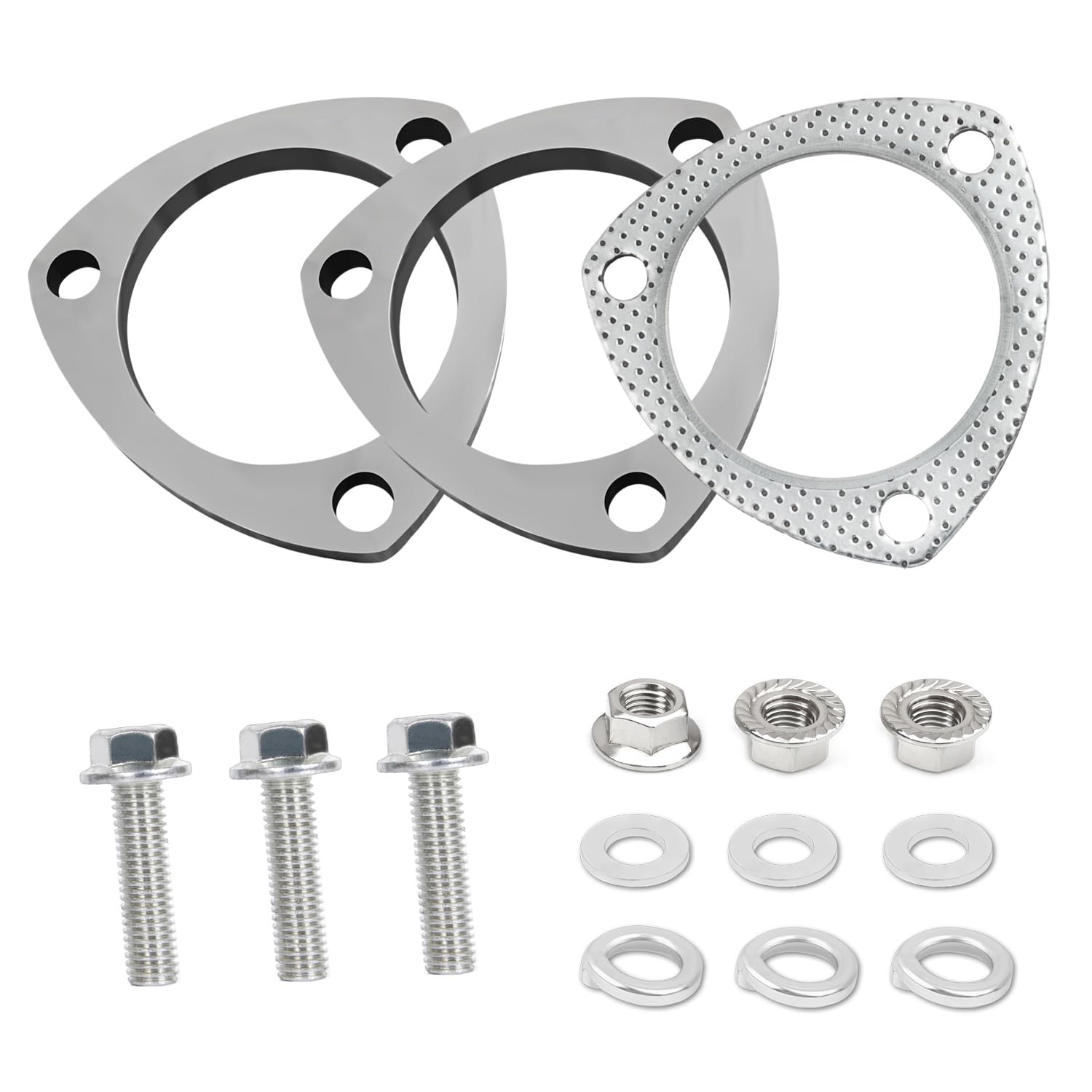 3'' Exhaust Flange Gasket with 3 Exhaust Bolts Tool Set,Stainless Steel Exhaust Flange Repair Kit for Securing Exhaust System Co